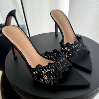 Women’s Lace Pointed-Toe Stiletto Slippers
