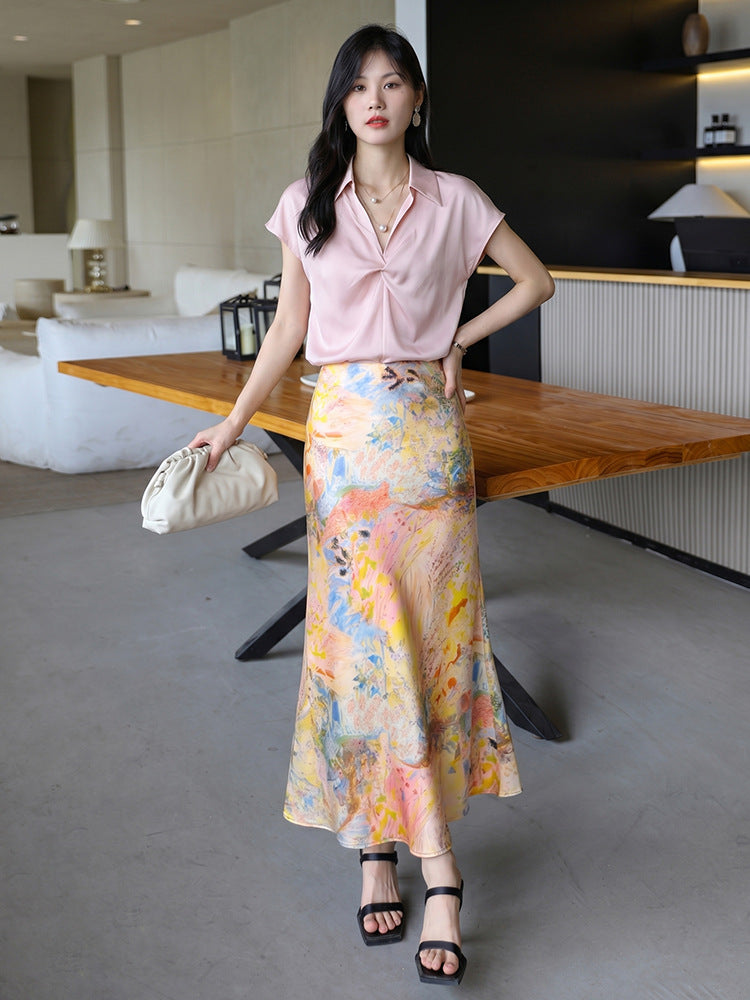 Women’s Acetate Satin Green Midi Mermaid Skirt