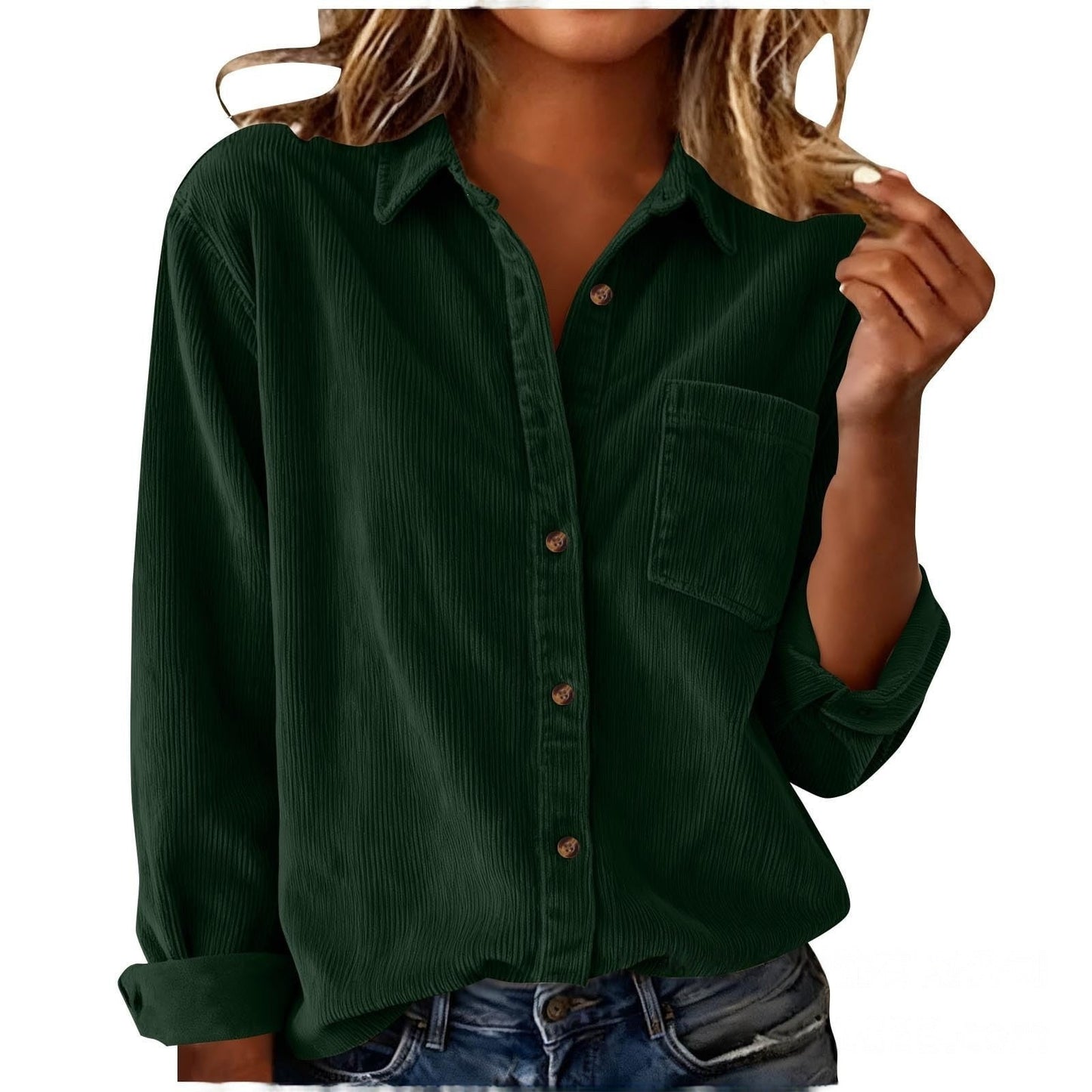 Women’s Striped Corduroy Loose Lapel Shirt