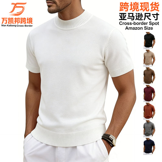 Men’s Old Money Ice Silk Mock Neck Knit T-Shirt