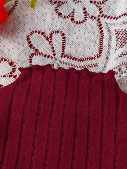 Girls’ Red Tweed Dress & Turtleneck Set