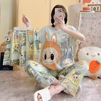 Women’s Double-Sided Milk Silk Cartoon Pajama Set (3-Piece)