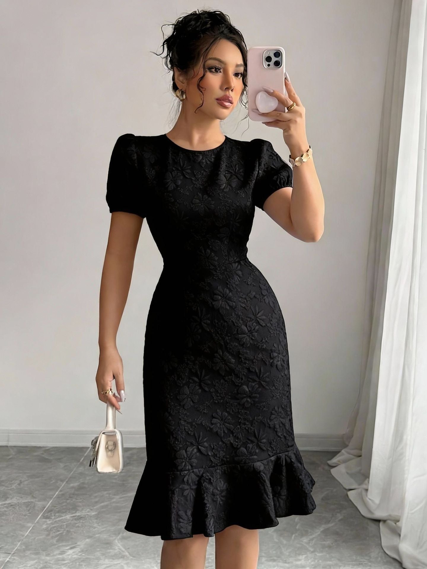 Elegant Jacquard Bodycon Maxi Dress