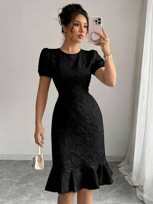 Elegant Jacquard Bodycon Maxi Dress