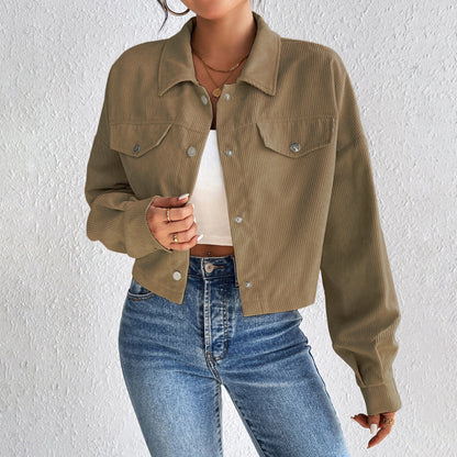 Women’s Casual Polo Collar Button-Up Short Jacket