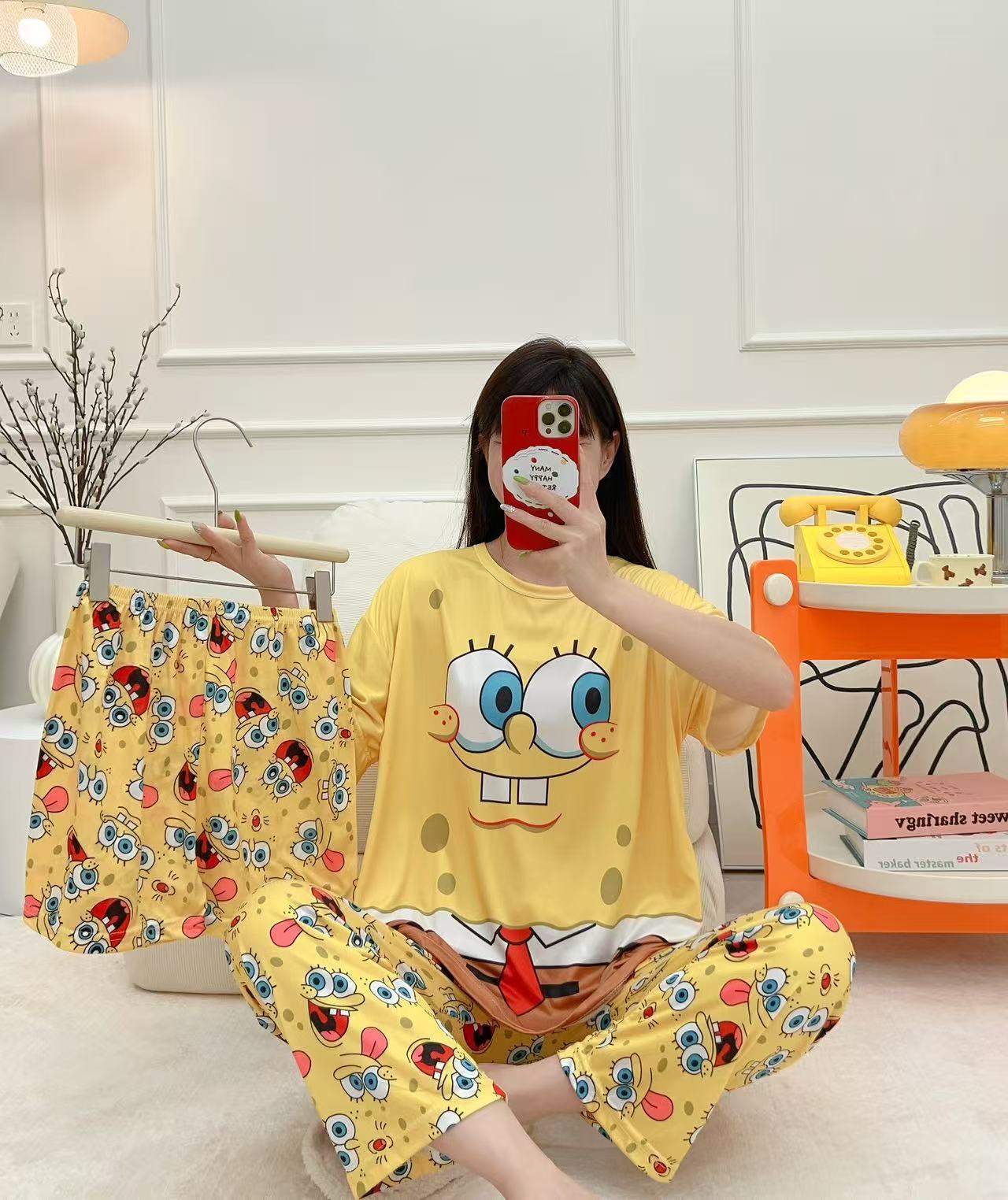 Women’s Double-Sided Milk Silk Cartoon Pajama Set (3-Piece)