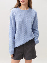 Women’s Knitted Faux Two-Piece Crew Neck Sweater