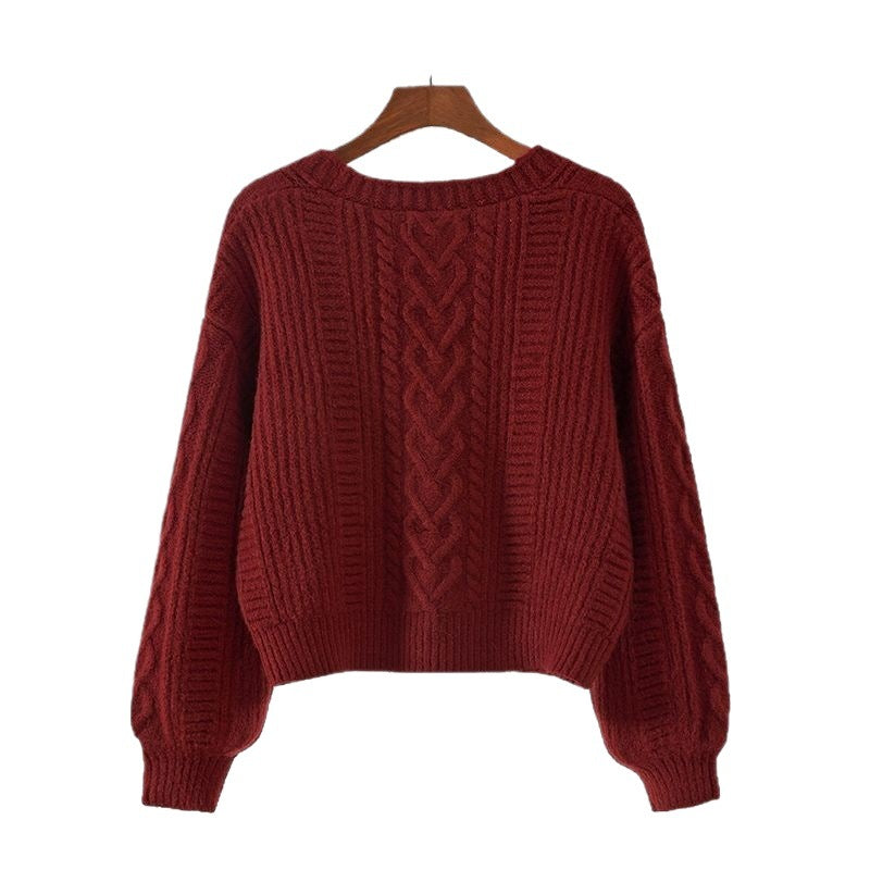 Women’s V-Neck Cable Knit Short Cardigan Sweater