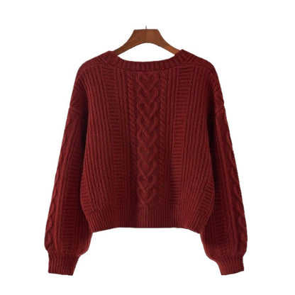 Women’s V-Neck Cable Knit Short Cardigan Sweater