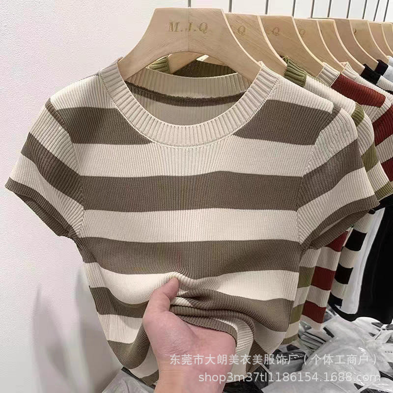 Women’s Ice Silk Striped Knit Top