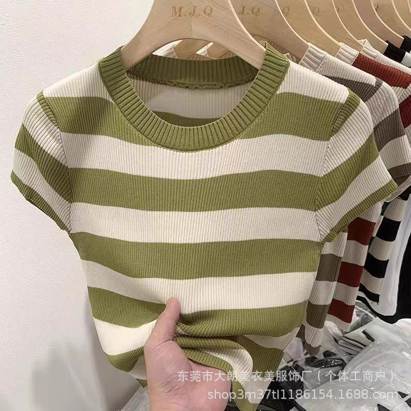 Women’s Ice Silk Striped Knit Top