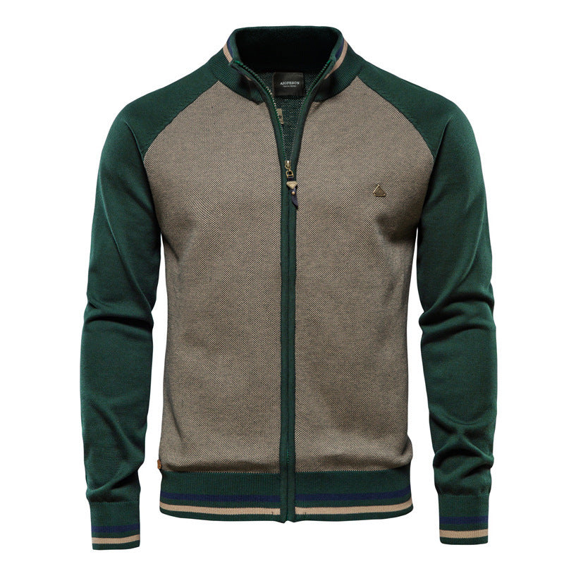 Men’s Casual Color-Block Knit Sweater Jacket