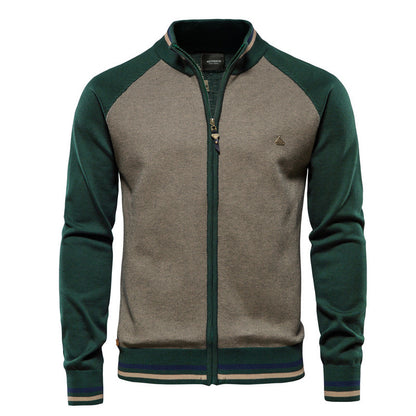 Men’s Casual Color-Block Knit Sweater Jacket