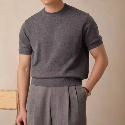 Men’s Korean Style Ice Silk Knitted Crew Neck T-Shirt