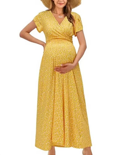 Women’s Floral Chiffon Maternity & Nursing Maxi Dress