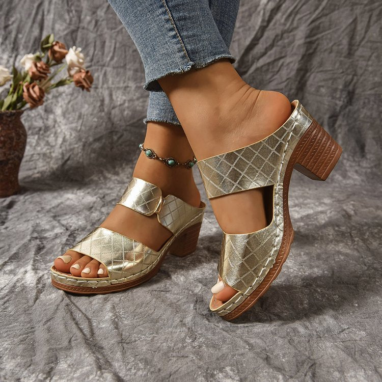 Women’s Open-Toe Block Heel Slippers