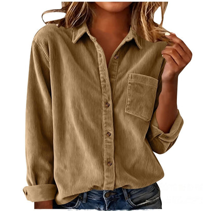 Women’s Striped Corduroy Loose Lapel Shirt