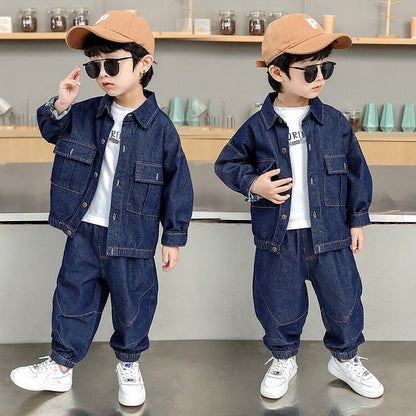 Boys’ Solid Color Denim Outfit Set