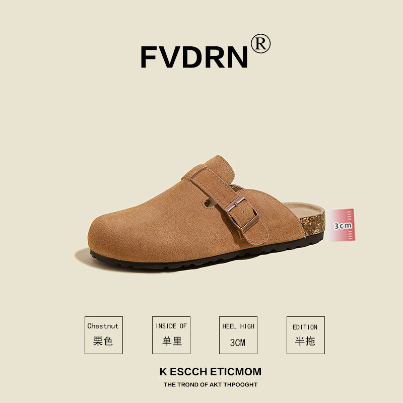 Cork Sole Leather Slide Sandals