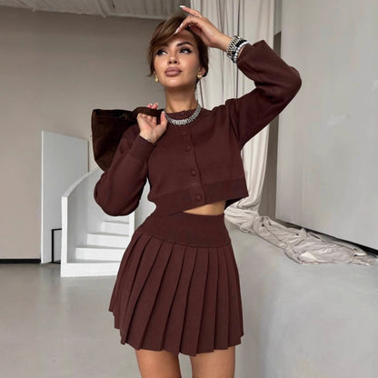 Women’s Knit Cardigan & Pleated Mini Skirt Set