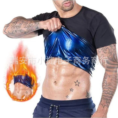 Cross-border shaping belly coat men's fitness sweat short sleeve sports running sweat shirt beer belly round neck short sleeve wholesale