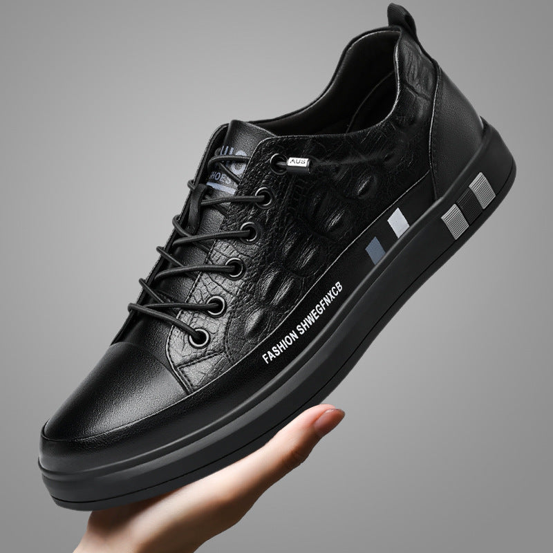 Men’s White Crocodile-Print Casual Sneakers