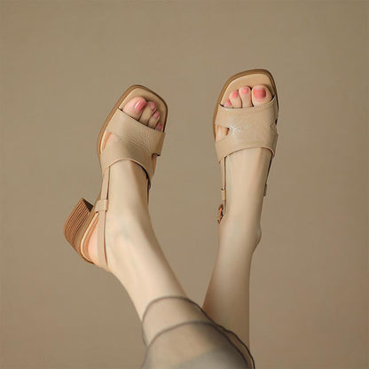 Women’s Vintage Square-Toe Chunky Heel Sandals