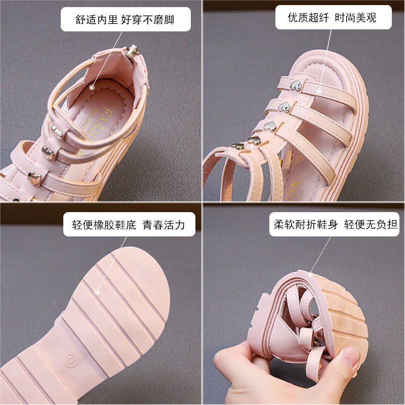 Girls’ Rivet Detail Roman Princess Sandals