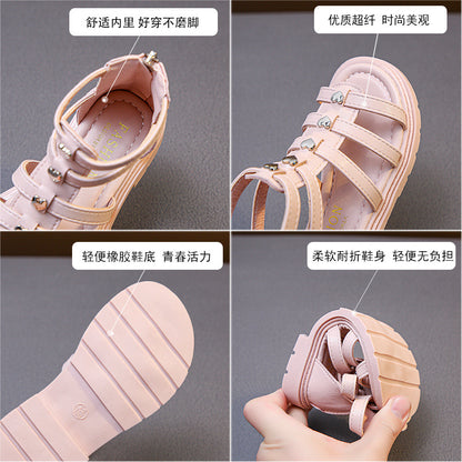 Girls’ Rivet Detail Roman Princess Sandals