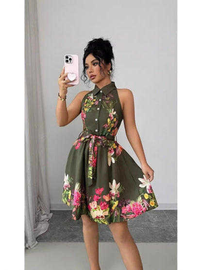 Women’s Elegant Printed Tie Dress