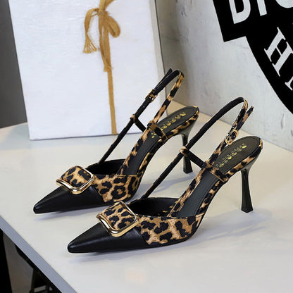 Women’s Satin Leopard Print Pointed-Toe Heels