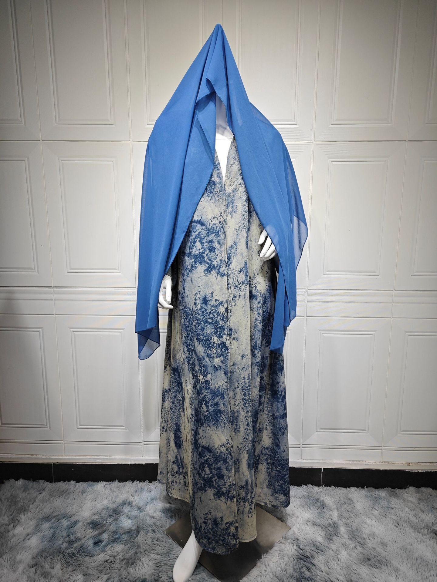 Women’s Chiffon Print Two-Piece Set with Headscarf