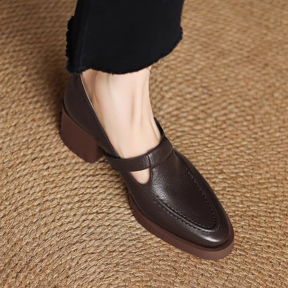 Women’s Genuine Leather Chunky Heel Mule Loafers