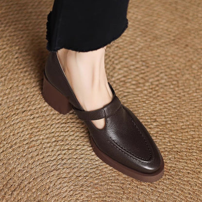 Women’s Genuine Leather Chunky Heel Mule Loafers