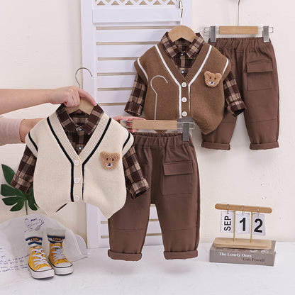 Baby Boys’ Fashion 3-Piece Bear Vest Set