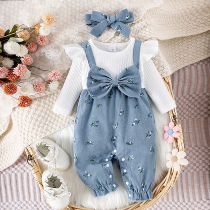 Baby Girls’ Headband, Top & Overall 3-Piece Set