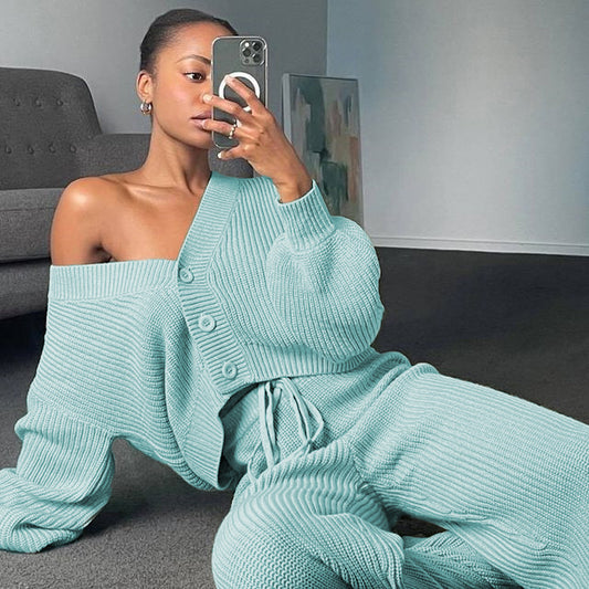 Women’s Cardigan Knitwear & Pants Two-Piece Set