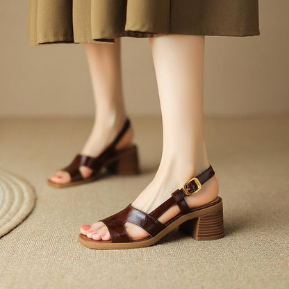 Women’s Vintage Square-Toe Chunky Heel Sandals