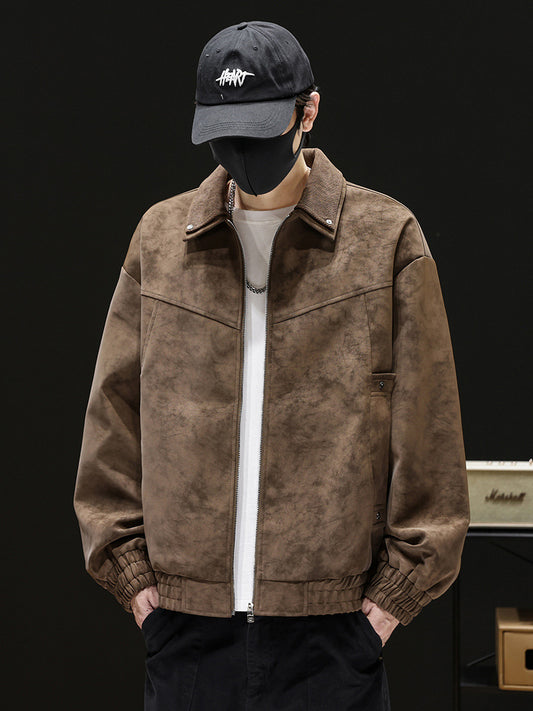 Men’s PU Leather Vintage Lapel Jacket