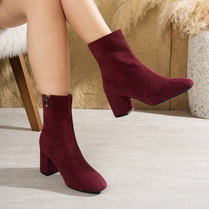 Women’s Suede Chunky Heel Mid-Calf Boots