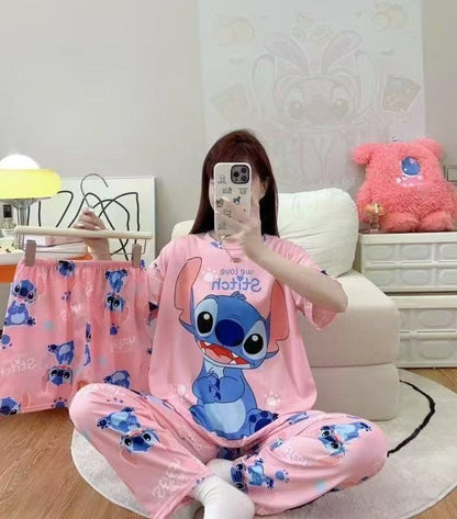Women’s Double-Sided Milk Silk Cartoon Pajama Set (3-Piece)