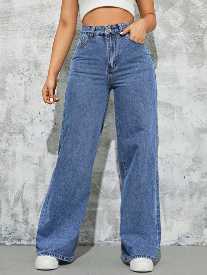 Women’s Washed Wide-Leg Straight Jeans