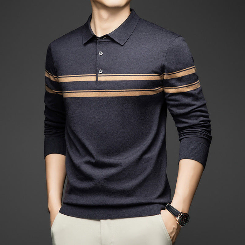 Men’s Wool Blend Striped Collared Knit Top