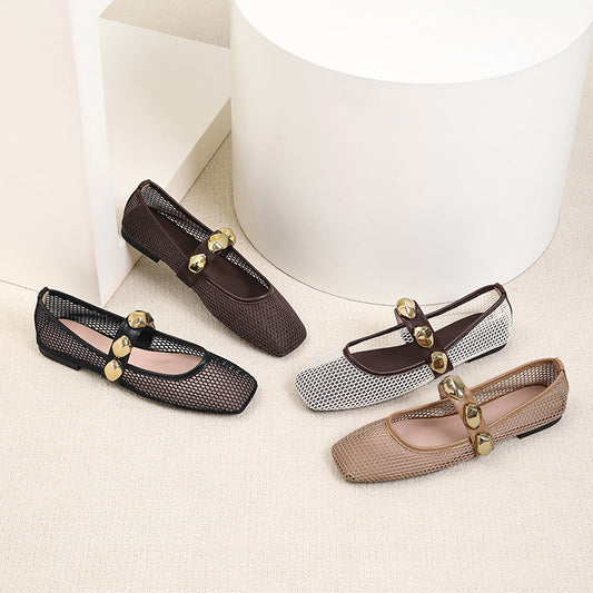 Women’s Square-Toe Mesh Mary Jane Flats