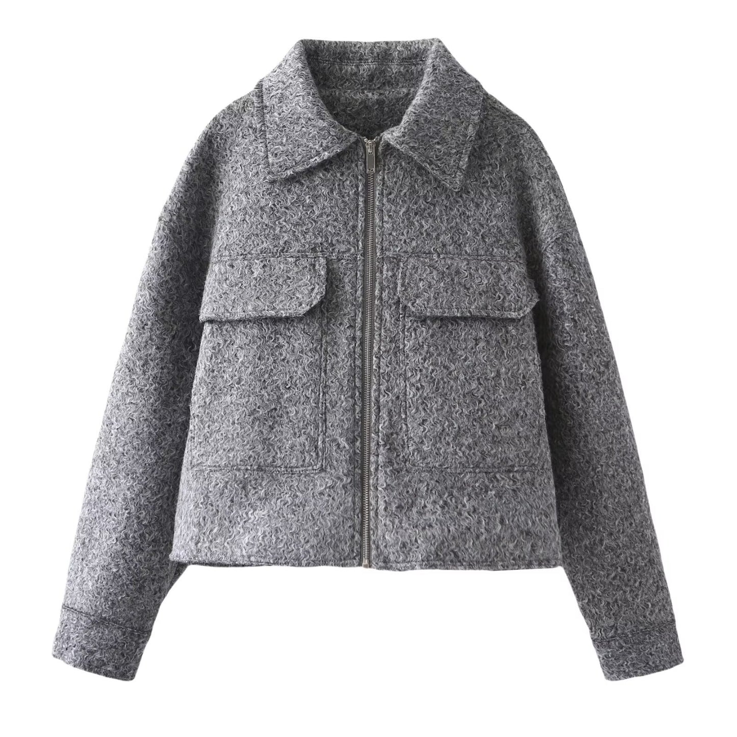 Women’s Woolen Lapel Pocket Jacket