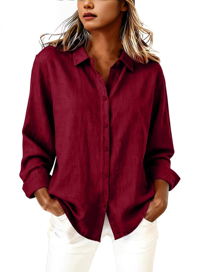 Women’s Cotton-Linen Lapel Loose Cardigan Shirt