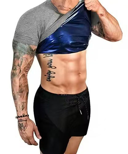 Cross-border shaping belly coat men's fitness sweat short sleeve sports running sweat shirt beer belly round neck short sleeve wholesale