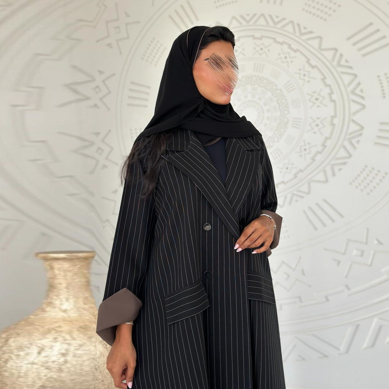 Women’s Striped Long Cardigan Abaya
