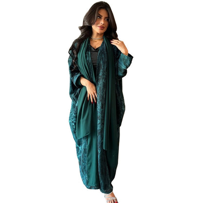 Women’s Printed Modest Cardigan Robe Set with Headscarf