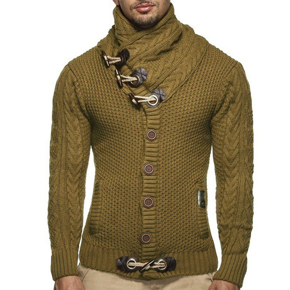 Men’s Slim Fit High Neck Button Cardigan Sweater